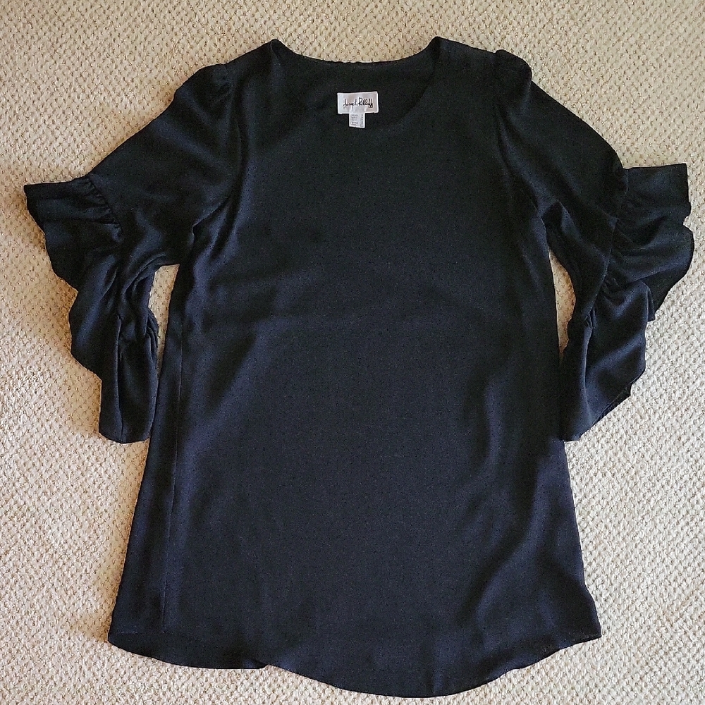 Joseph Ribkoff Black Dress w Lining & Flared 3/4 Sleeves Sz 12